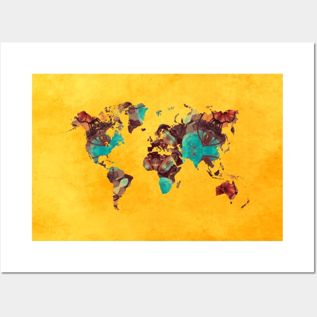 world map yellow  #map #worldmap Wall Art by JBJart